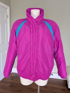 Vintage Europa Women’s Pink Teal Jacket 80s 90s Retro Colorblock Puffer Size 12